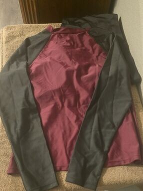 Long Sleeve Swim Suit in Burgundy and Black